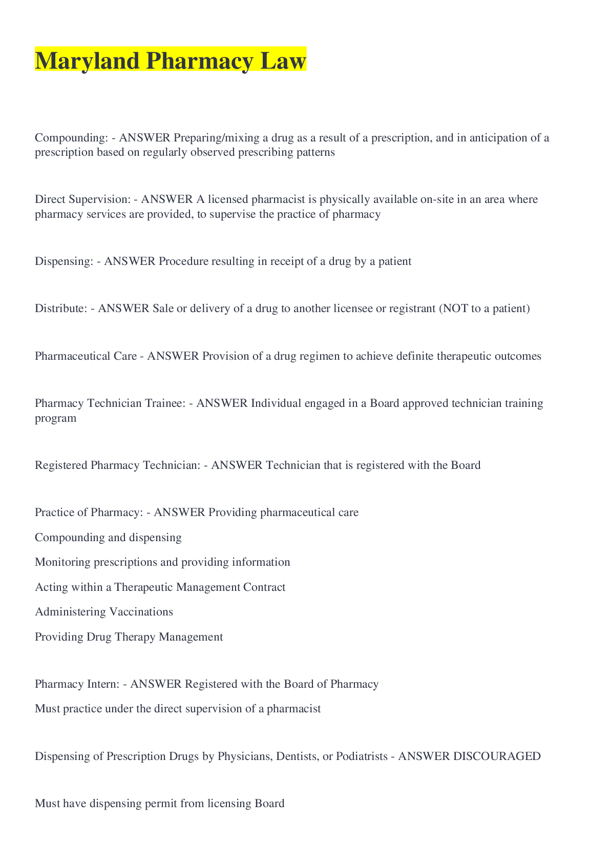 Preview image of Maryland Pharmacy Law document